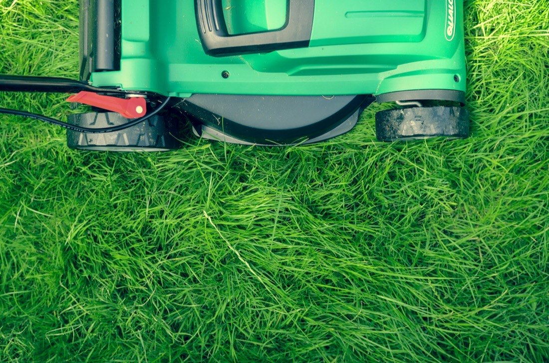 Push mower cutting a lawn